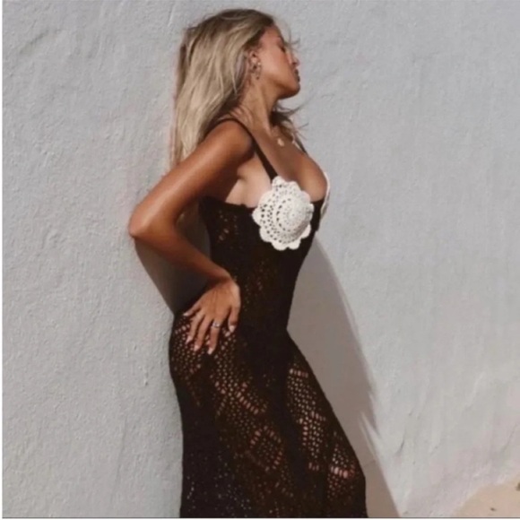 Zara Knit Flapper Midi Dress Black White Flower - Picture 3 of 10